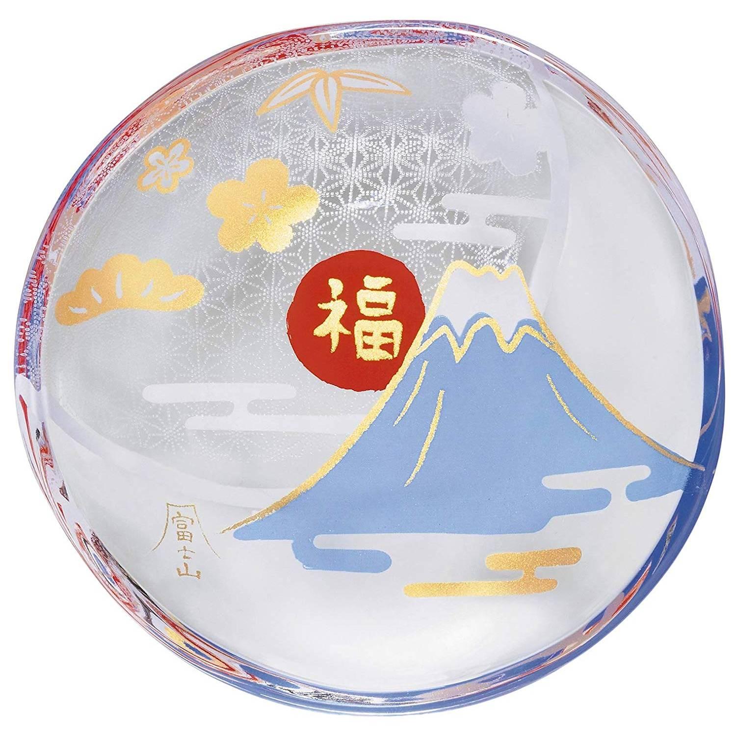 Aderia Small Glass Plate Dish Lucky Mount Fuji Design 90mm