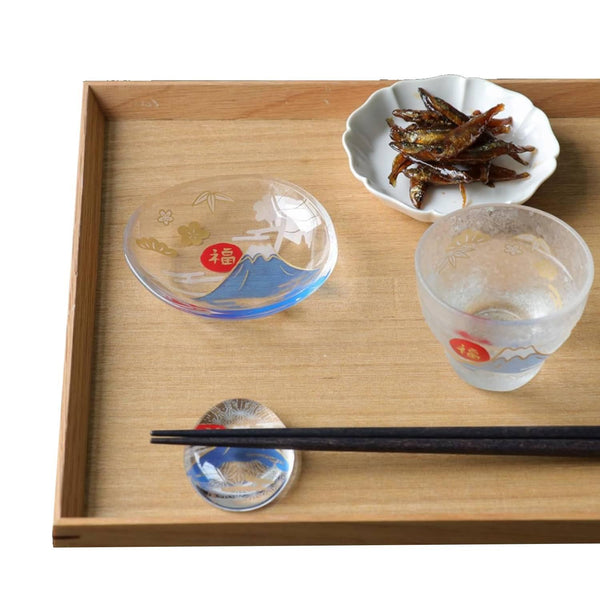 Aderia Small Glass Plate Dish Lucky Mount Fuji Design 90mm
