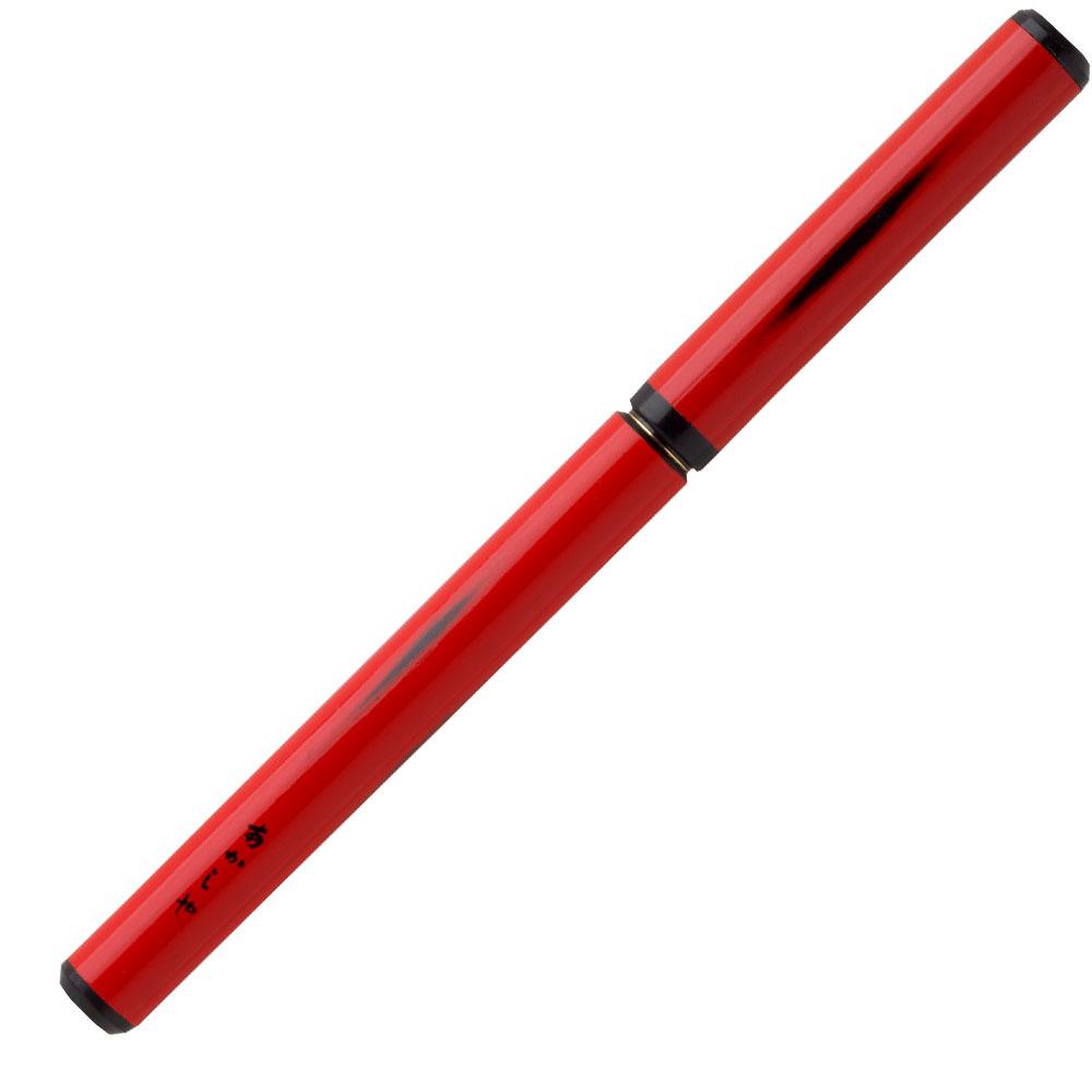 Akashiya Natural Bamboo Brush Red Lacquer Finish Pen With Wood Box