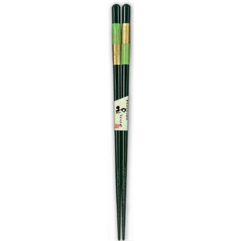 Aoba Dishwasher Safe Wooden Chopsticks Lime Green & Gold Bands 23cm