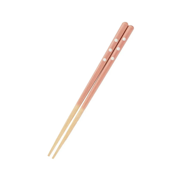 Children's Wooden Chopsticks Non-Slip Easy Grip Polka Dots Pink 18cm