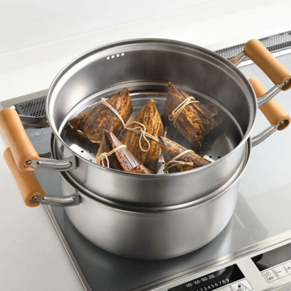 Chitose Stainless Steel Deep 2-Tier Steamer IH Compatible 25cm