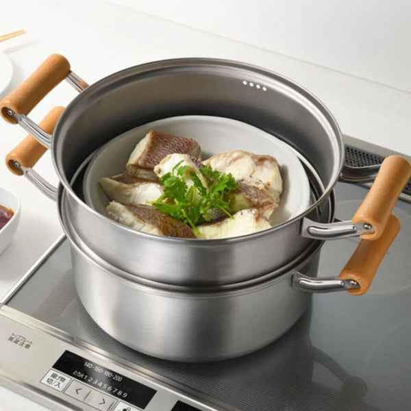 Chitose Stainless Steel Deep 2-Tier Steamer IH Compatible 25cm