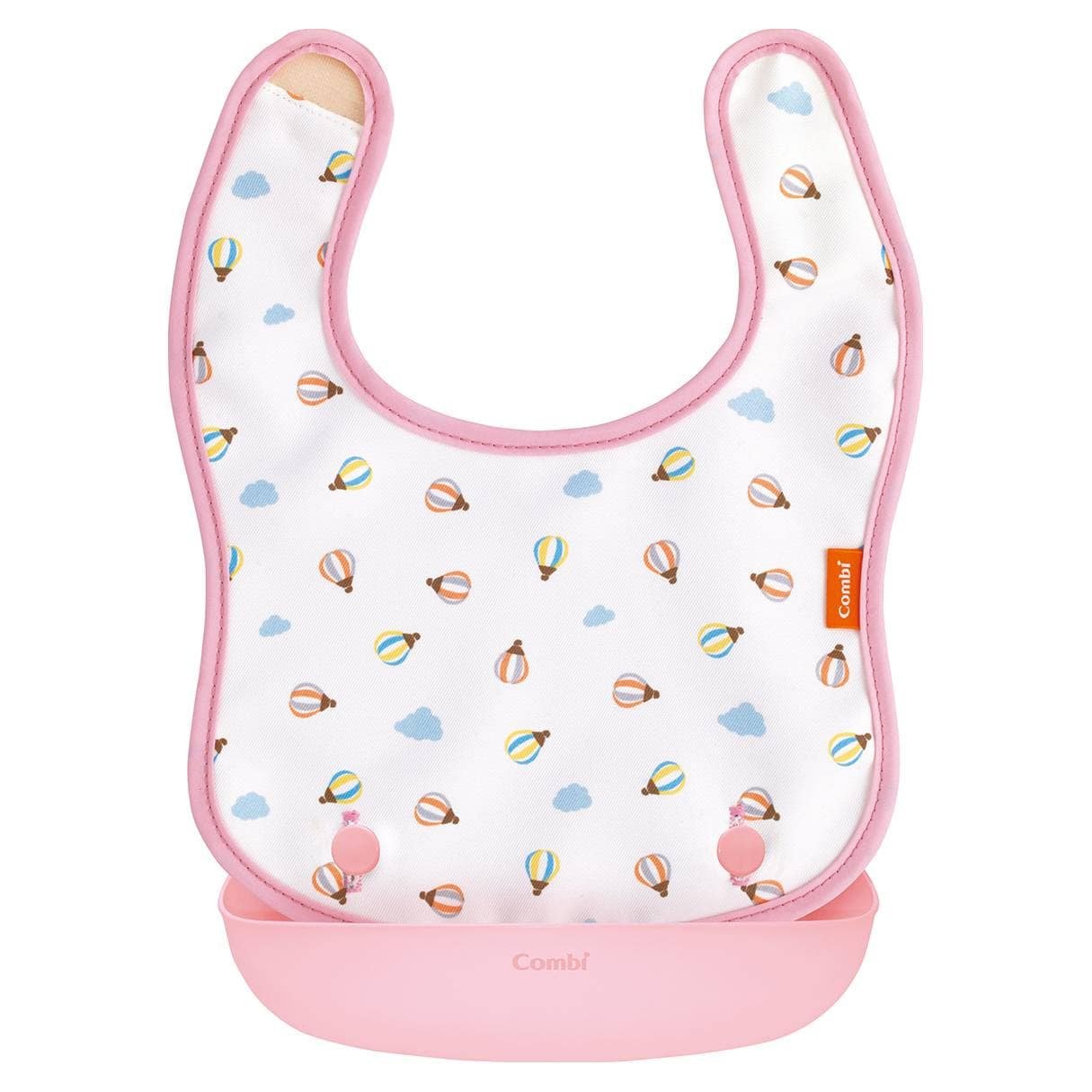 Combi Japan Easy to Clean Baby Bib With Pocket Cute Hot Air Balloon Design