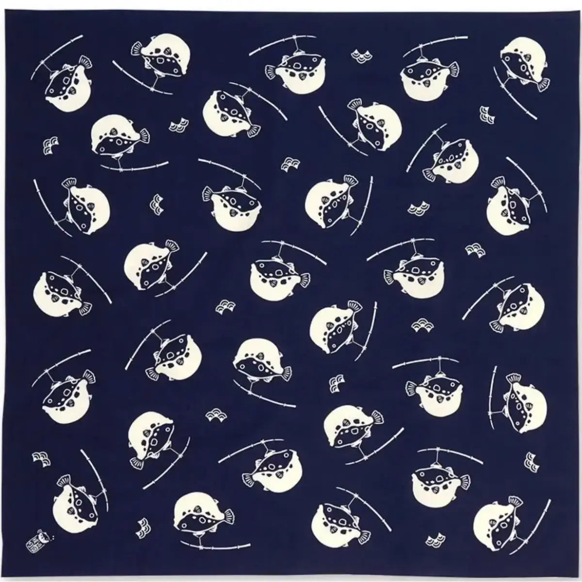 Furoshiki Fugu Puffer Fish Large Blue Cotton Wrapping Cloth 90cm