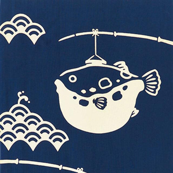Furoshiki Fugu Puffer Fish Large Blue Cotton Wrapping Cloth 90cm