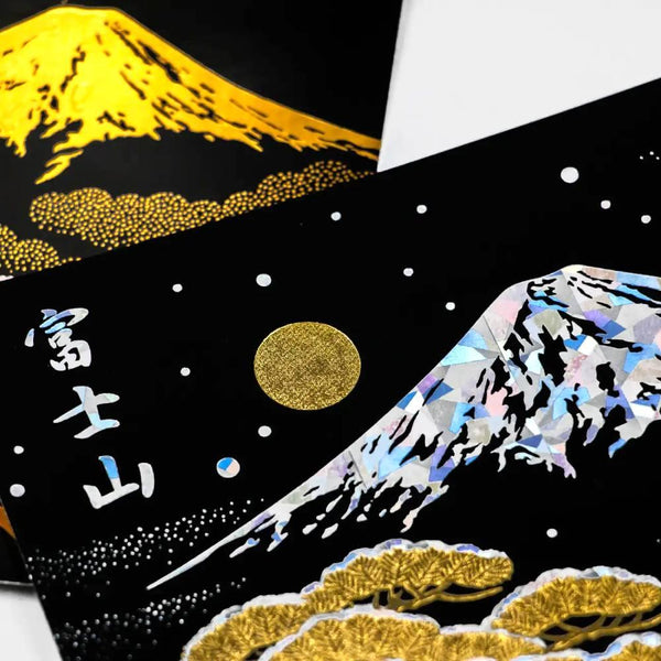 Gold Foil Stamped Postcard Snow Capped Mount Fuji In Winter