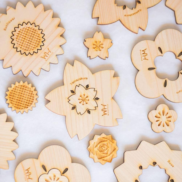 Hinoki Cypress Coaster Natural Wood Plum Blossom Flower Design 90mm