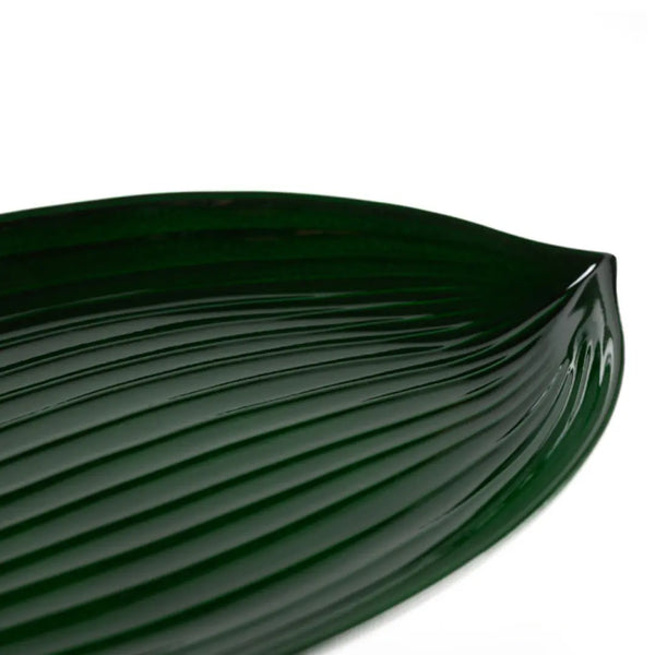 Lacquered Serving Dish Sushi Plate Bamboo Leaf Design Green
