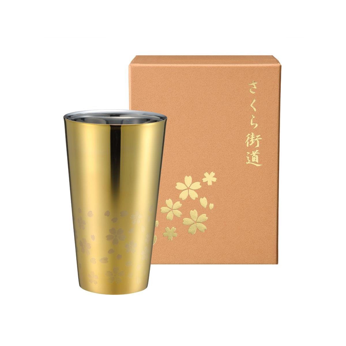 Wahei Freiz Double Wall Tumbler Sakura Pattern Gold