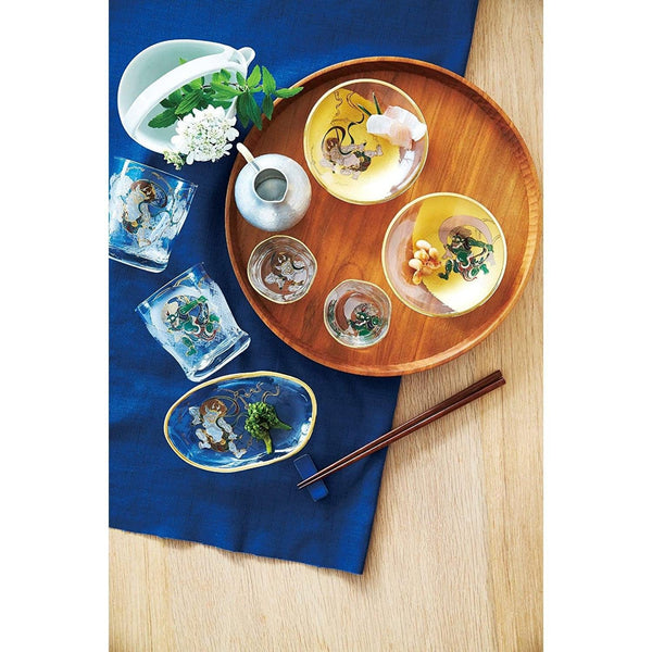 Aderia Fujin Raijin Small Glass Plate Japanese Glassware Dish Set S-6229