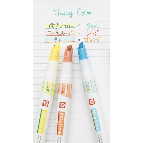 Sakura Mixline Highlighters Two-Tone Underline Highlighter 3 Color Set
