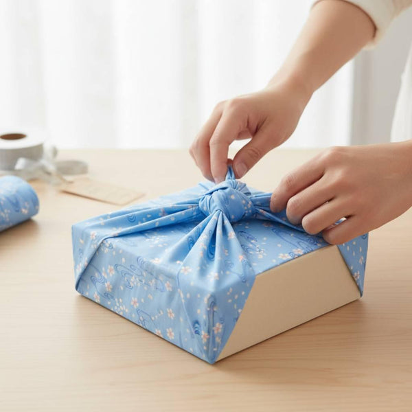 Seiran Furoshiki Blue Floating Blossoms Cotton Wrapping Cloth