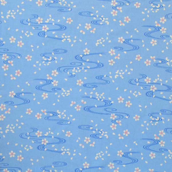 Seiran Furoshiki Blue Floating Sakura Blossoms Cotton Wrapping Cloth