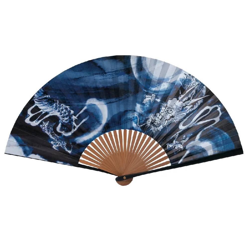 Yamani Traditional Dragon Navy Sensu Handheld Folding Fan 22.5cm