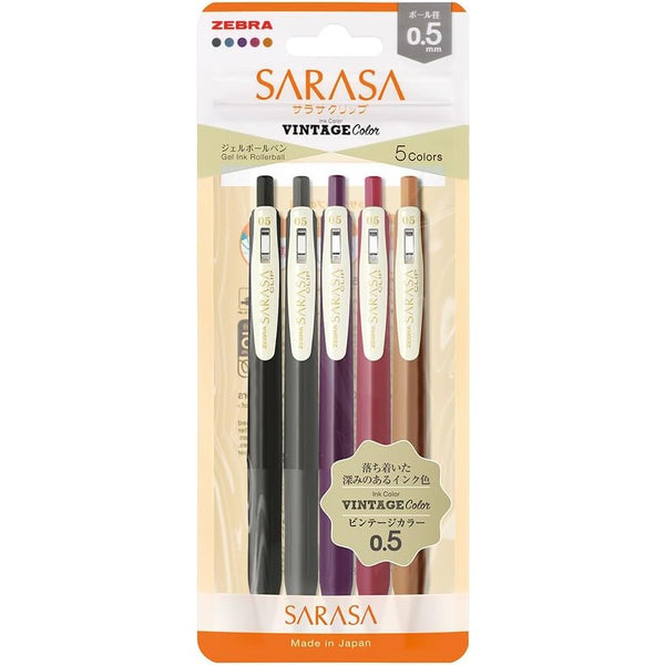Zebra Sarasa Clip Vintage Color Gel Ink Pens 5 Colors 0.5mm JJ15-5C-VI2-N