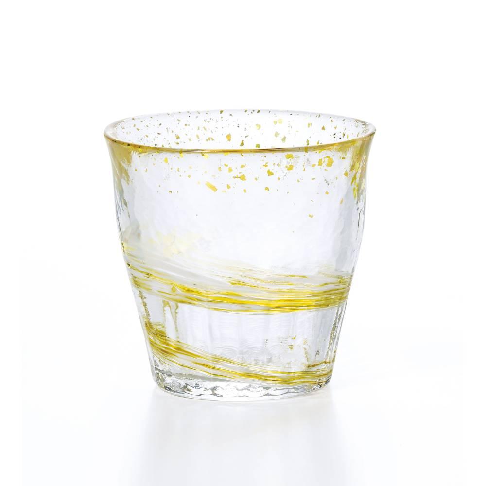 Aderia Handmade Drinking Rocks Glass Swirling Yellow Pattern 300ml