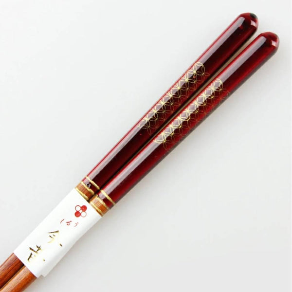 Aoba Dishwasher Safe Wooden Chopsticks Gold Pattern Elegant Red 21cm