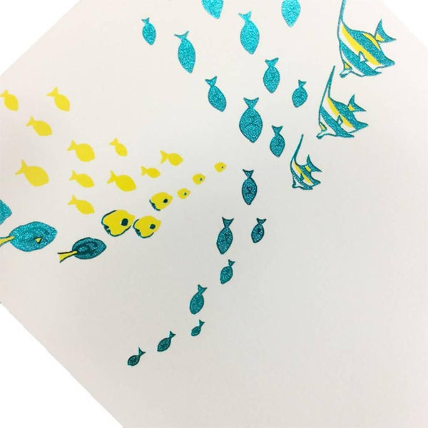 August Seasonal Foil Stamped Postcard Summer Fish Design