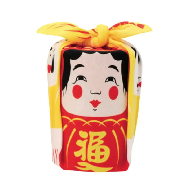 Furoshiki Four Daruma Dolls Red Yellow Cotton Wrapping Cloth 48cm