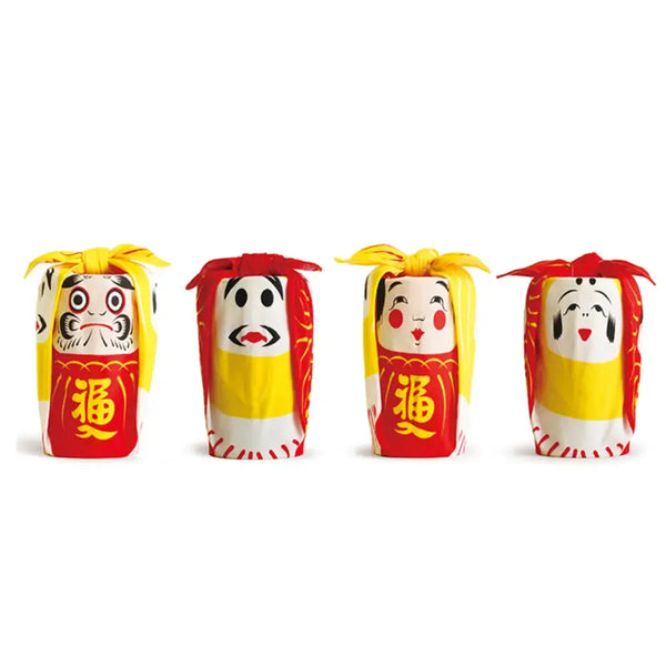 Furoshiki Four Daruma Dolls Red Yellow Cotton Wrapping Cloth 48cm