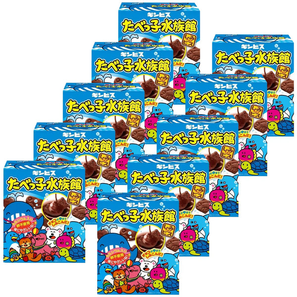 Ginbis Tabekko Suizokukan Sea Animal Shaped Chocolate Biscuits 50g (Pack of 10)