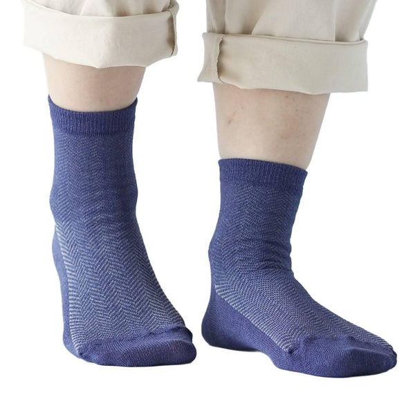 Herringbone Pattern Socks Indigo Blue Absorbent Washi Paper Fabric 24.5cm
