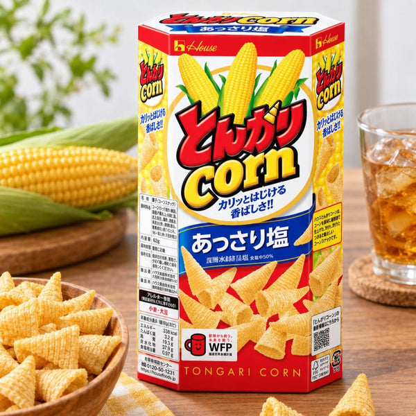 House Foods Tongari Corn Japanese Cone Shaped Chips Lightly Salted 62g
