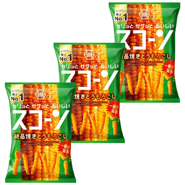 Koikeya Scorn Soy Sauce Grilled Corn Flavor Crispy Corn Puffs 73g (Pack of 3)
