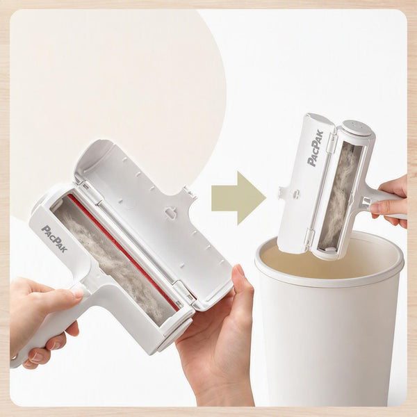 Pac Pak Roller Pet Hair Remover Reusable Self-Cleaning Lint Brush White
