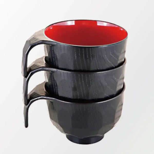 Stackable Bowl Black Red Tortoise Shell Soup Cup with Handle