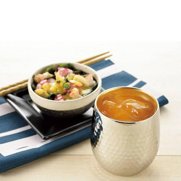 Double-Wall Hammered Cup Stainless Steel Gold-Plated Interior Tumbler 250ml