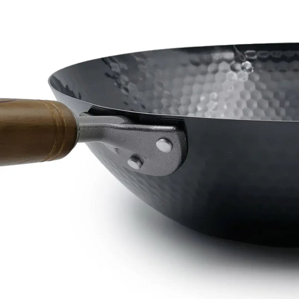 Summit Diamond-Hammered Iron Beijing Wok with Wooden Handle