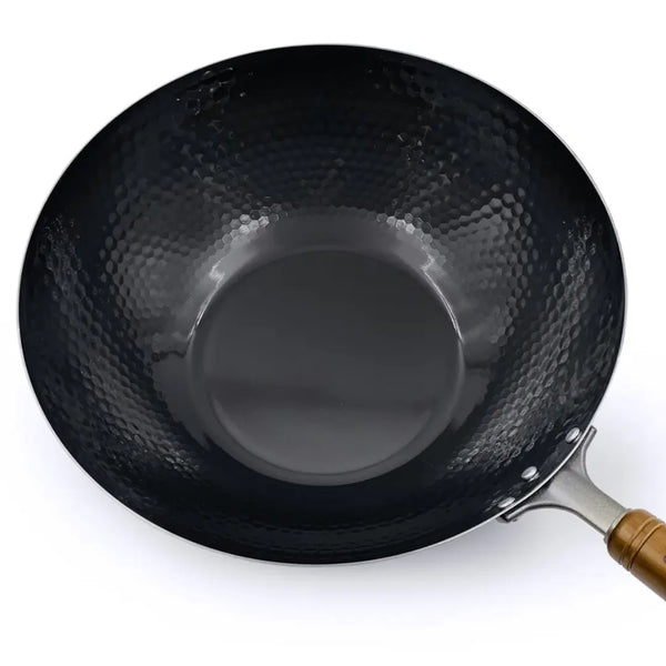 Summit Diamond-Hammered Iron Beijing Wok with Wooden Handle